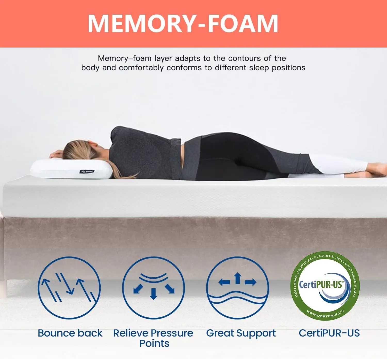 Matelas en mousse à mémoire de forme, 6 pouces, matelas Queen, moyen optimiste, pour un sommeil frais, Charleroi, instituts de pression C