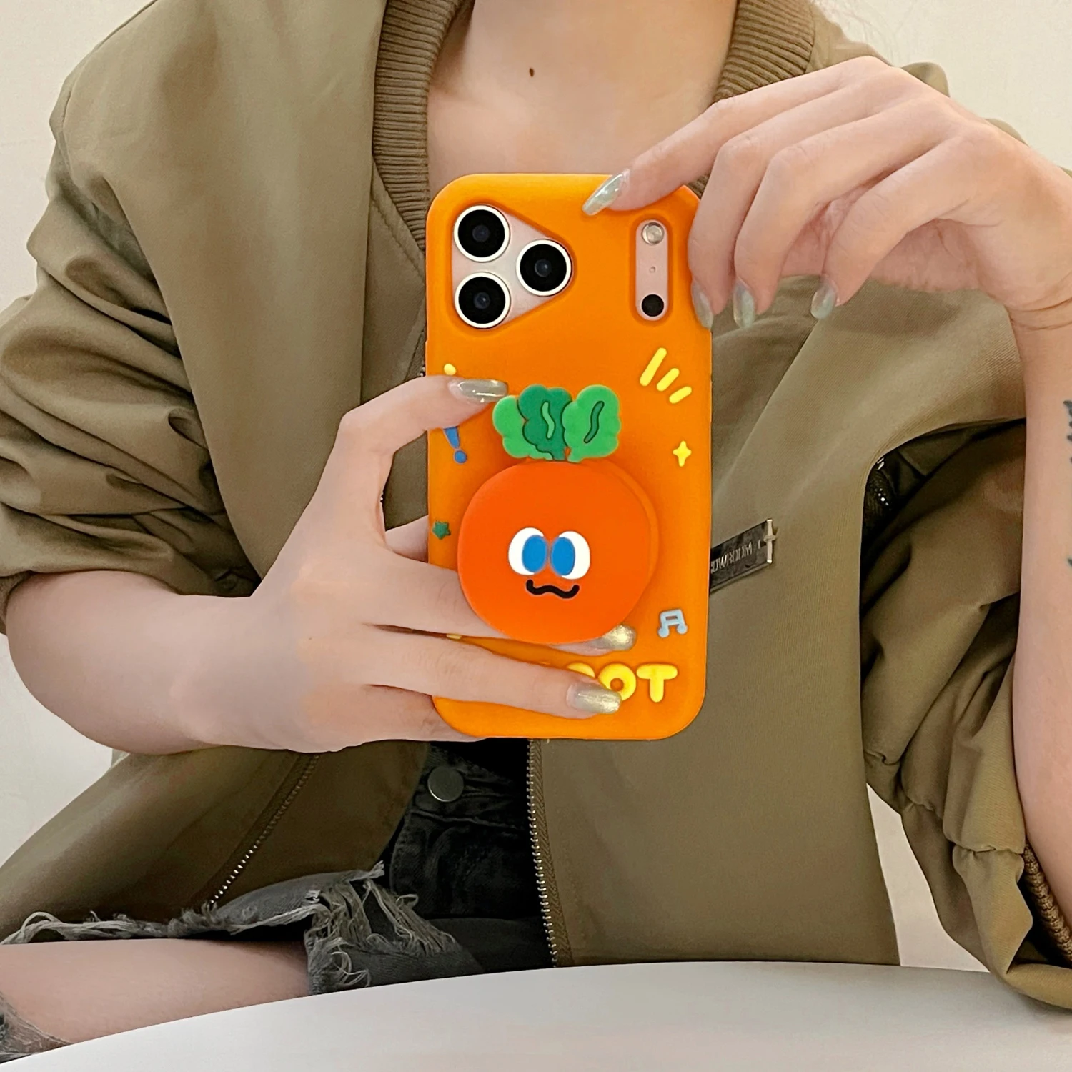 

17Promax милый мультяшный морковь 3D телескопический чехол-держатель для телефона для iPhone 13/14/15/15/16 pro Max мягкая силиконовая задняя крышка из кожи