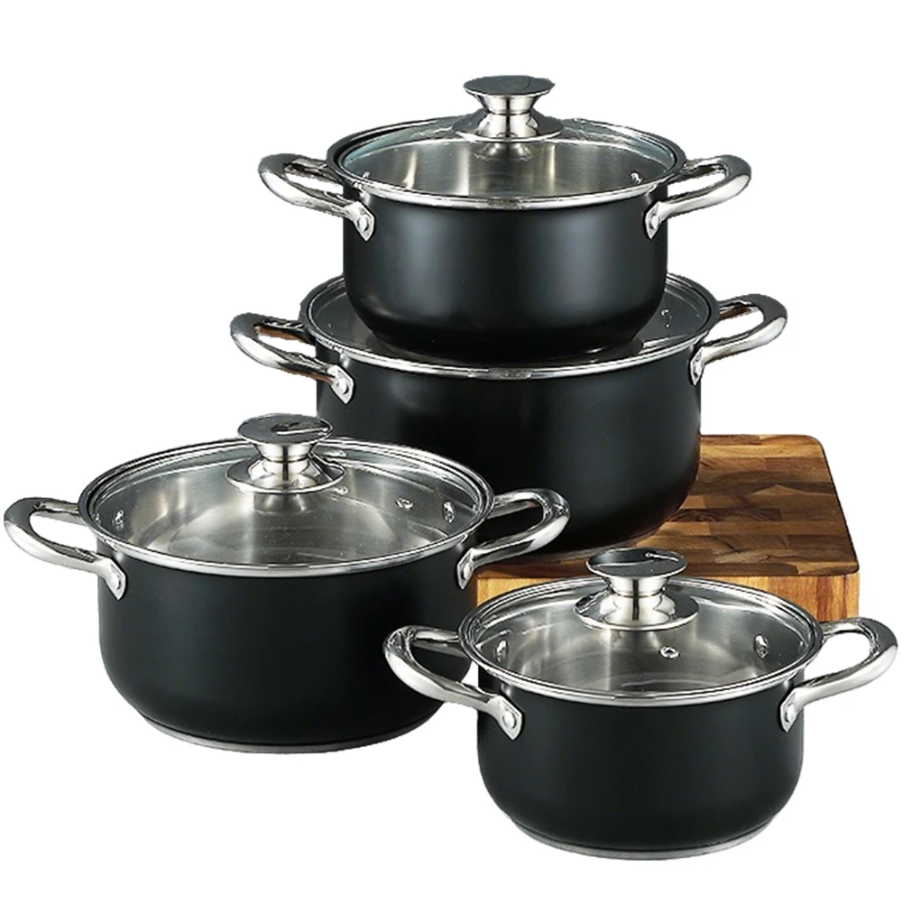 

8Pcs Household Pot Set with Glass Lid Stainless Steel Cookware Set Leak Proof Stockpot Cookware Suit for Soup Cooking Stove