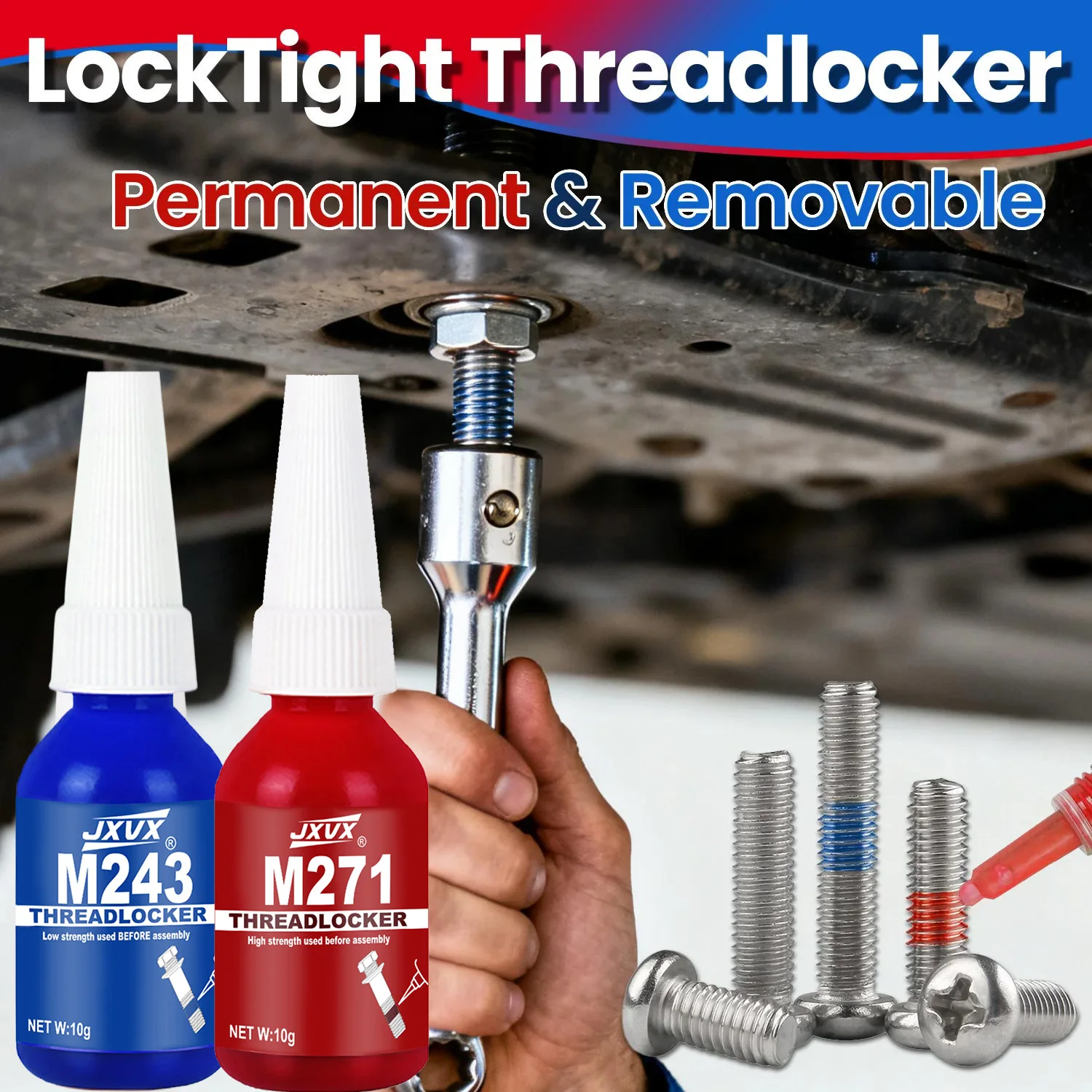 243/271 Screw Lock Threadlocker Red Screw Glue Thread Locking Agent Anaerobic Glue Anti-loose Universal Thread Sealants,6PCS.