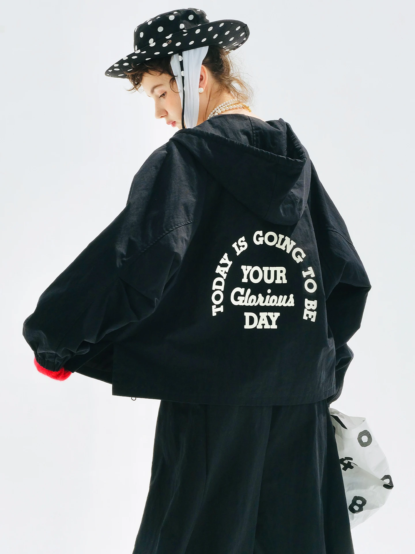 Casual Black Hooded Jacket with Elastic Cuffs Great for Shopping and Hanging Out Effortlessly Cool 255128