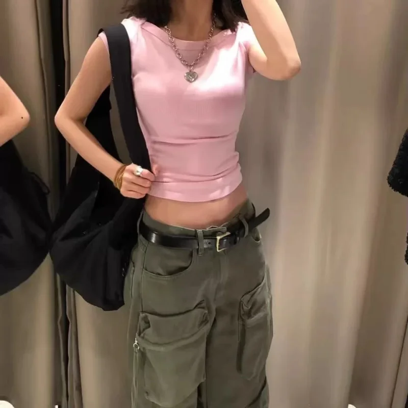 ETJ 2025 Summer New women's multi-color optional tight short sleeve boat neck ribbed slim short sleeve T-shirt