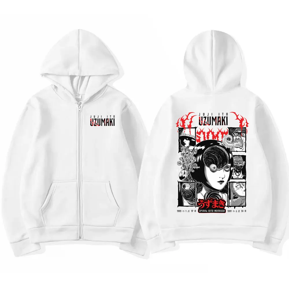 Anime Junji Ito Spirale Uzumaki Kirie Goshima Reißverschluss-Hoodie Herbst Winter Herren Damen Manga Gothic Horror Zip-Up-Jacke Streetwear – Detail 7
