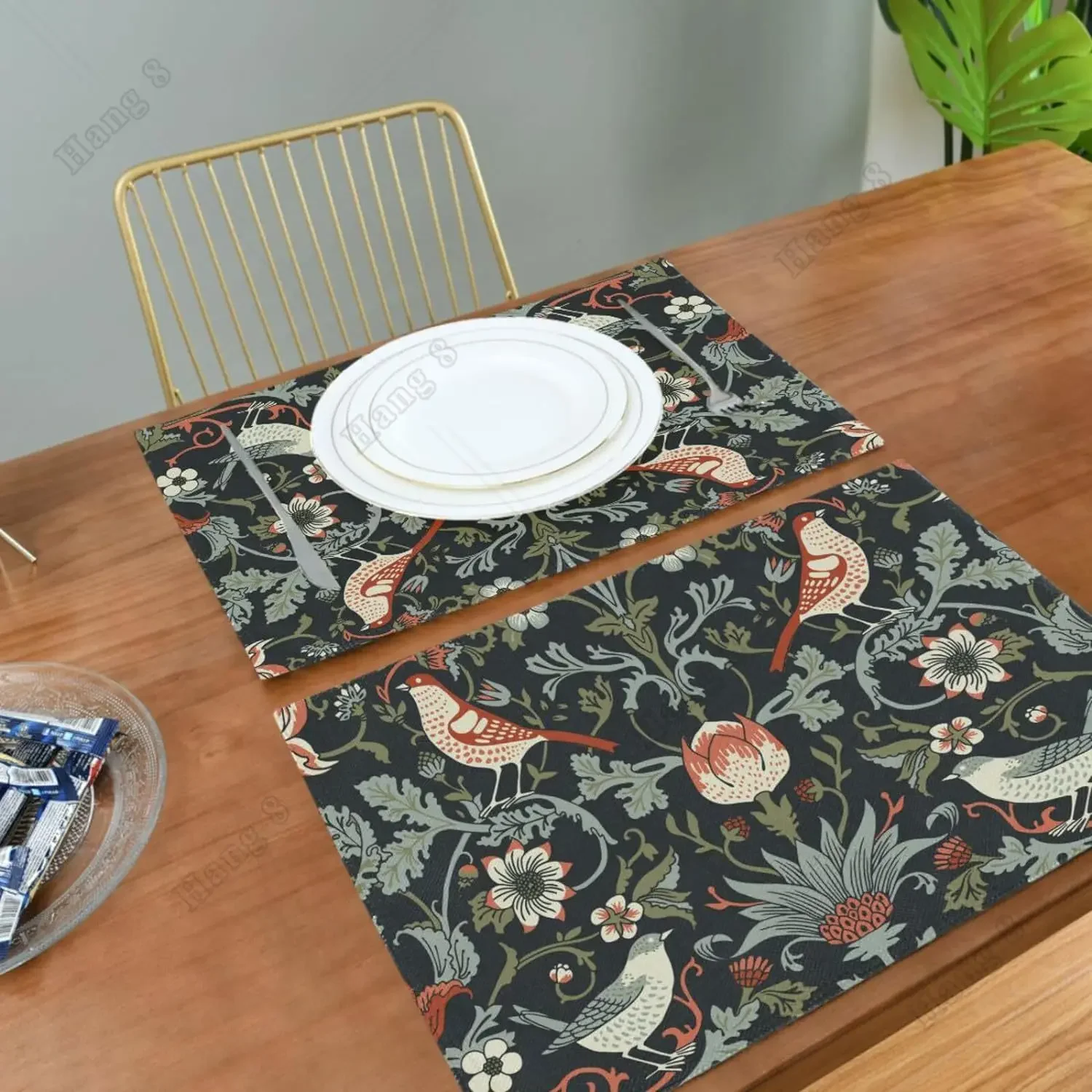 Vintage Birds Placemats Set of 4 William Morris Flower Birds 12x18inch Linen Washable Kitchen Table Place Mats Table Mats