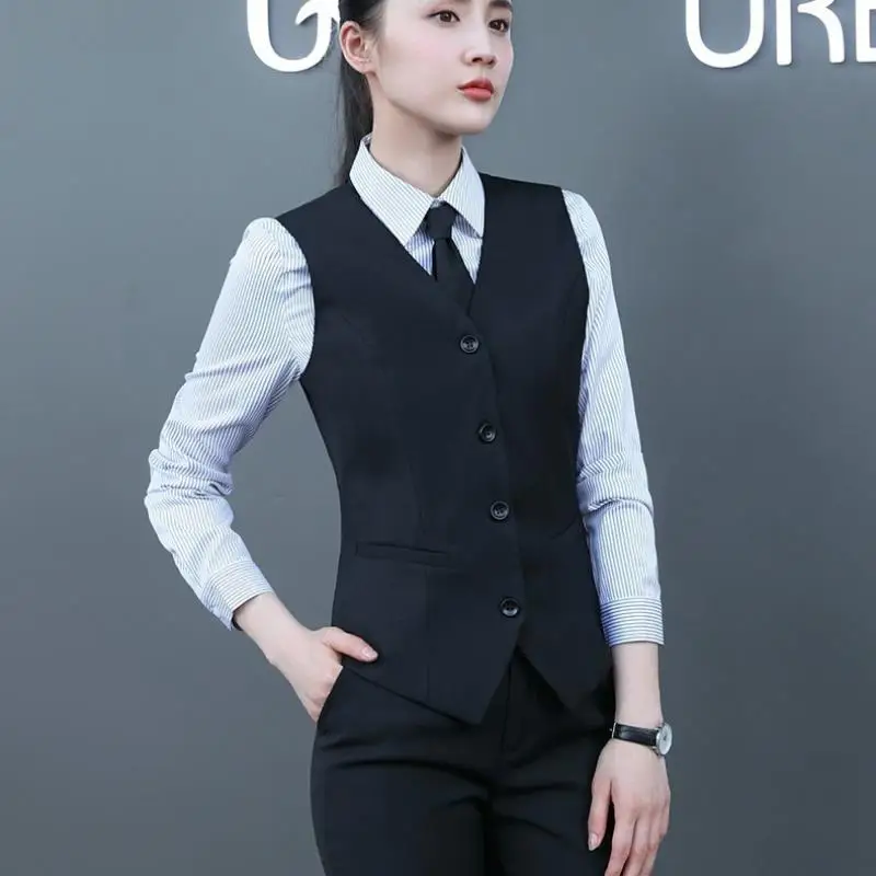 Business Vests Women Slim Fit OL Tops V Neck Formal Office Ladies Interview Coat Sleeveless Jacket Hotel Bar Work Wear Uniforms