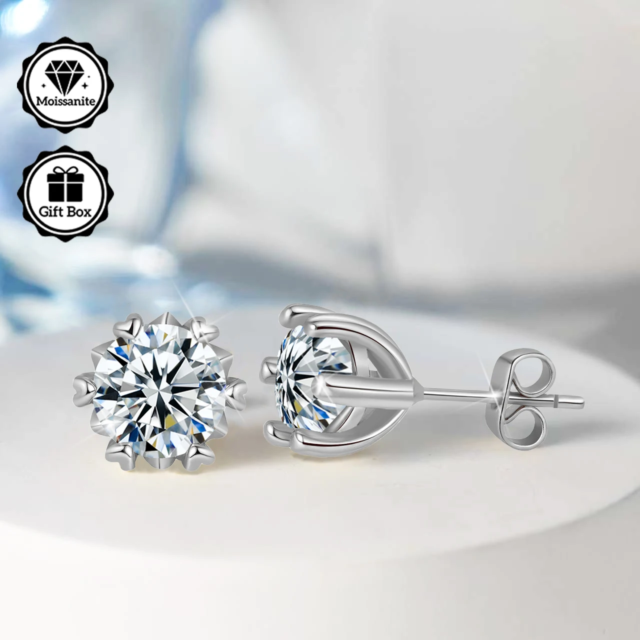 LAMVOICE 2-Karat-Moissanit, hypoallergener Schmuck für Damen/Ohrstecker mit Ohrringen, Weihnachtsgeschenk, hochwertiger Schmuck