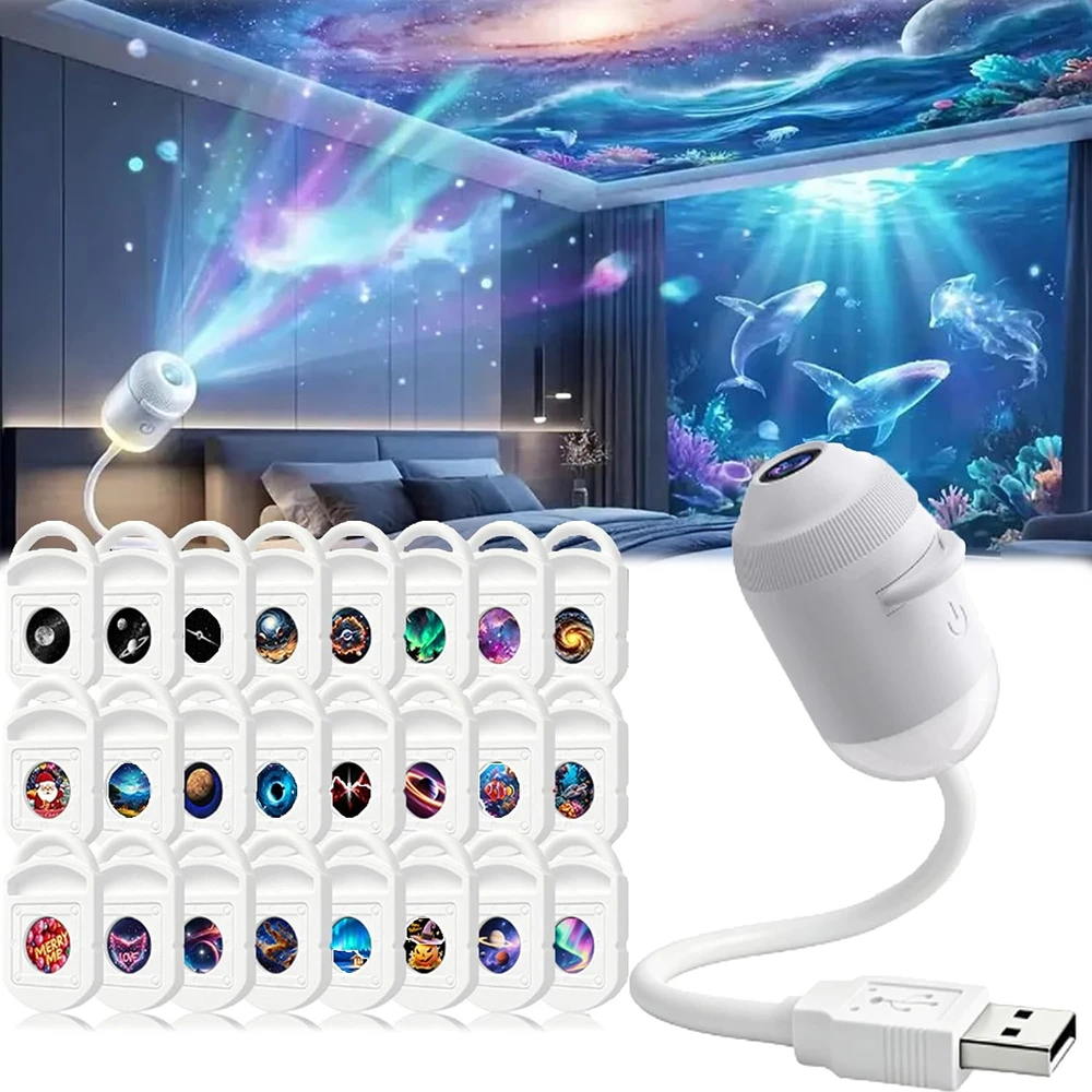 USB Powered HD Galaxy Star Projector 2-in-1 Holographic Night Light Eye Protection Projection Lamp for Bedroom Car