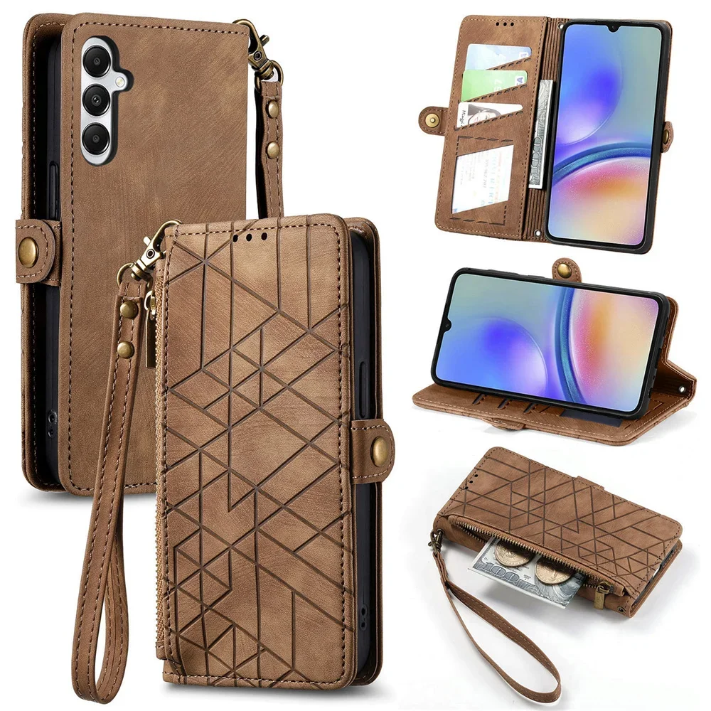 

M55 M35 M15 5G Crossbody Strap Zipper Wallet Leather Case For Samsung Galaxy M55 Luxury Cover For Galaxy M15 M35 M 55 Funda