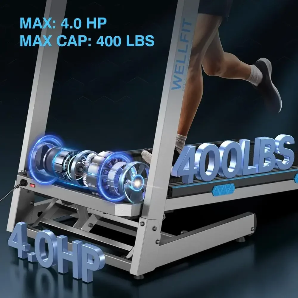 Heavy-Duty 400LBS Treadmill with 15% Auto Incline and 95% Pre-Assembled, Safety Rails Included