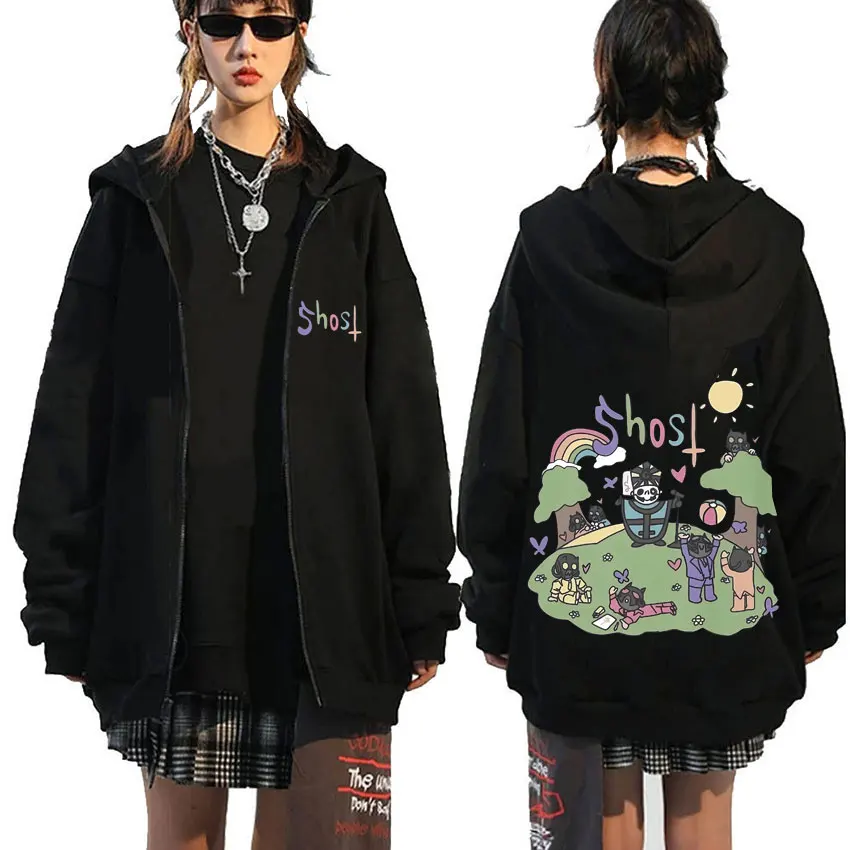 

Ghost Band Cartoon Style Zipper Hoodie Men Women Fleece Cotton Zip Up Jacket Male Gothic Vintage Rock Metal Oversized Hoodies