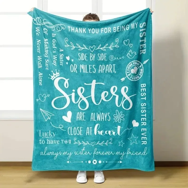 

Sister Themed Inspirational Quote Fleece Blanket Soft Throw Blanket for Couch Bed Heartwarming Gift Blanket for Home Decor