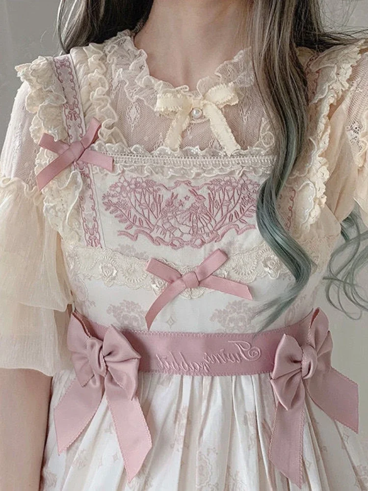 

Chiffon Japanese Lolita Kawaii Blouse Women Bubble Sleeve Korea Sweet Blouse Female Peter Pan Collar Princess Gothic Blouse 2024