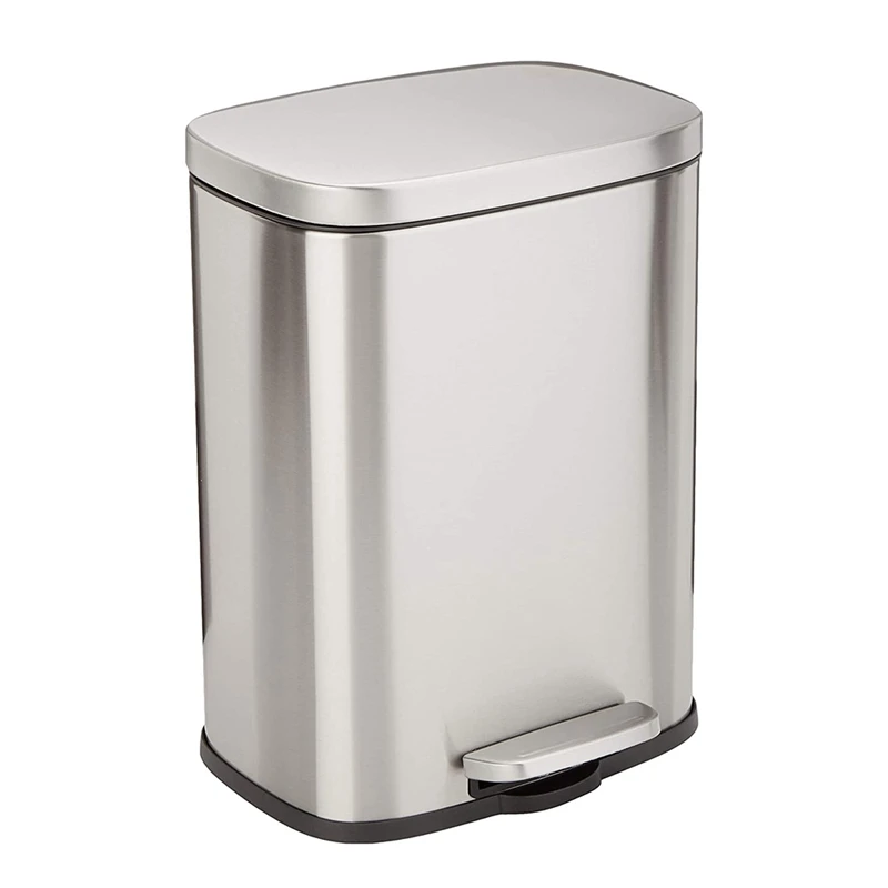 

12 Liter Soft-Close Smude Resistant Small Trash Can With Foot Pedal - Brushed Stainless Steel Satin Silver Finish