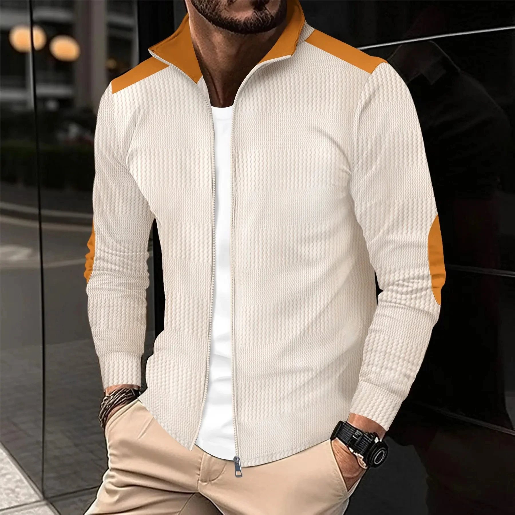 

2025 Autumn/Winter Men's jacket Embroidery Men's Casual lapel jacquard splicing Sweatshirt Outdoor Zipper long-sleeved coat