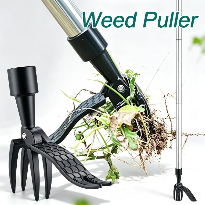 4-Claw Upright Weeder with Adjustable Height Heavy-Duty Stand Up Weed Puller Tool Portable Tool for Lawn Durable Lightweight