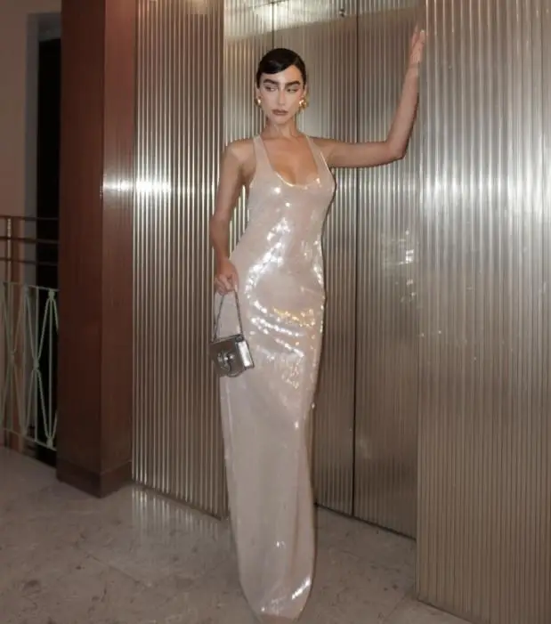 فستان نسائي ربيعي مثير لعام 2025 قطعة فستان طويل فاخر ومشرق مع رقبة على شكل حرف U بدون أكمام فساتين حفلات مسائية للنوادي بدون ظهر #3