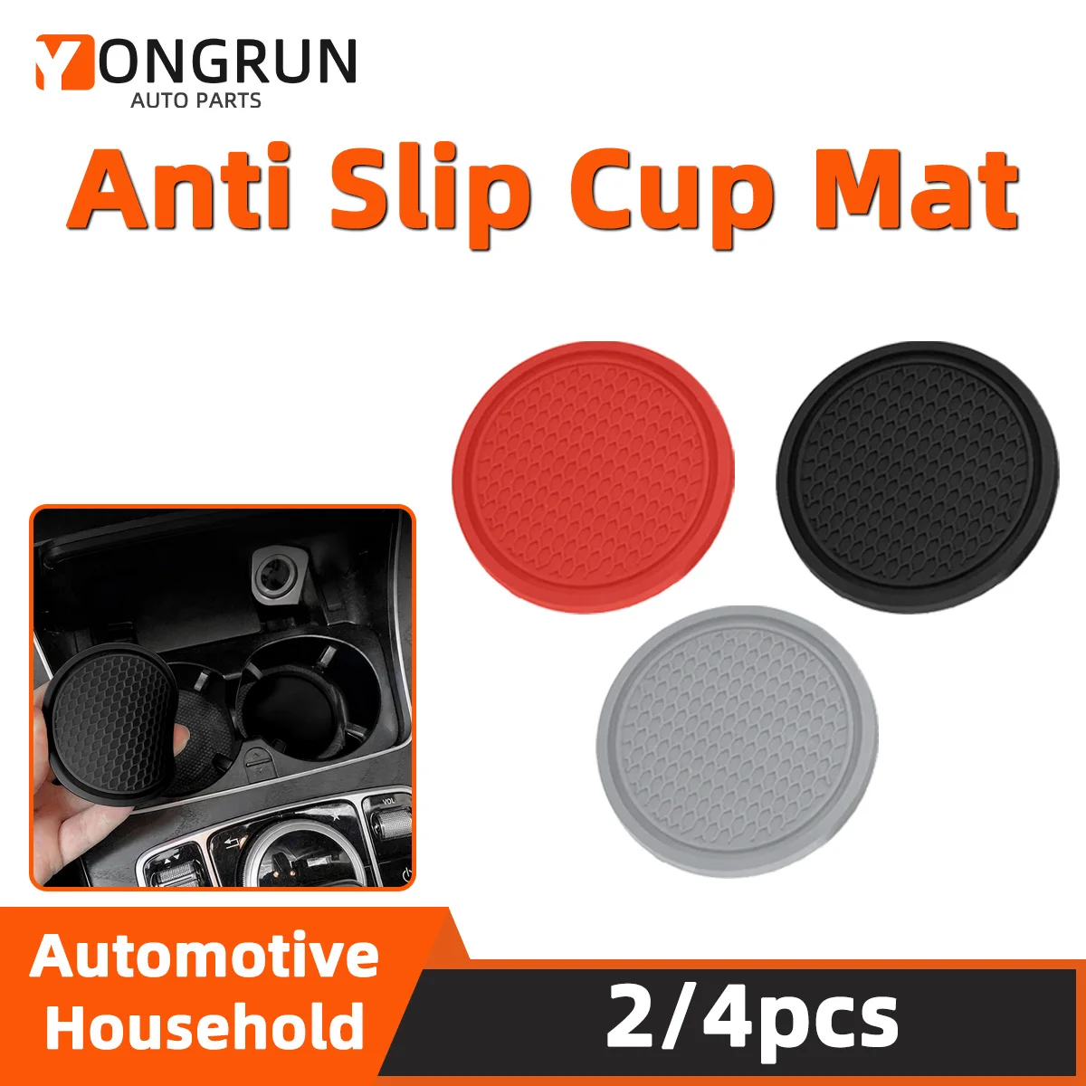 YONGRUN Car Cup Holder Coaster Anti Slip Silicone Drink Pad Non Skid Insert Mat for Auto SUV Truck Interior Accessories Kit
