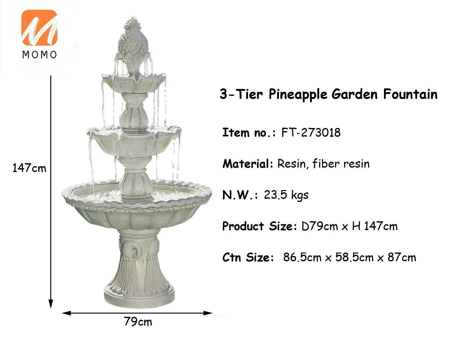 3-Tier Pineapple Large Fountain Water Wholesale Resin Garden Ornaments