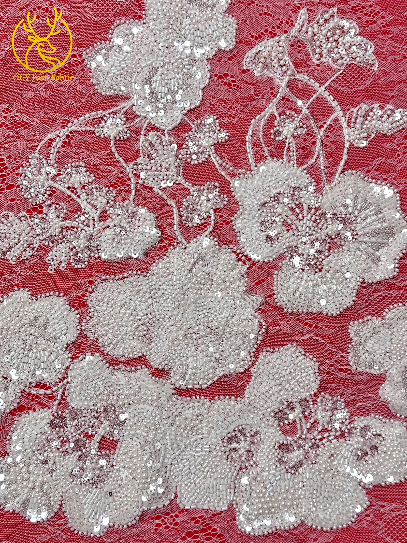 Afrikanischer Perlen-Spitzenstoff, 5 Yards luxuriöser nigerianischer französischer Pailletten-Spitzenstoff, ideal zum Nähen von Damen-Partykleidern – Detail 10