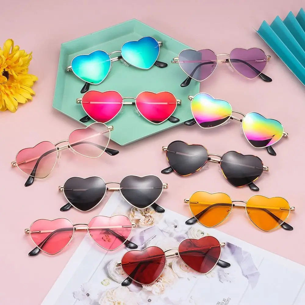 Heart-Shaped Sunglasses for Women, Retro Metal Frame Heart Sun Glasses, Lovely Shades Vintage 90s Glasses