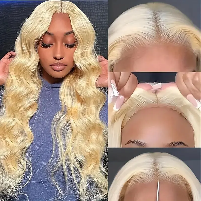 13X6 Blonde 613 Wigs Human Hair HD Lace Frontal Blonde Colored 18 34 Inch Body Waves Glue-Free Waves Wig 150 Density