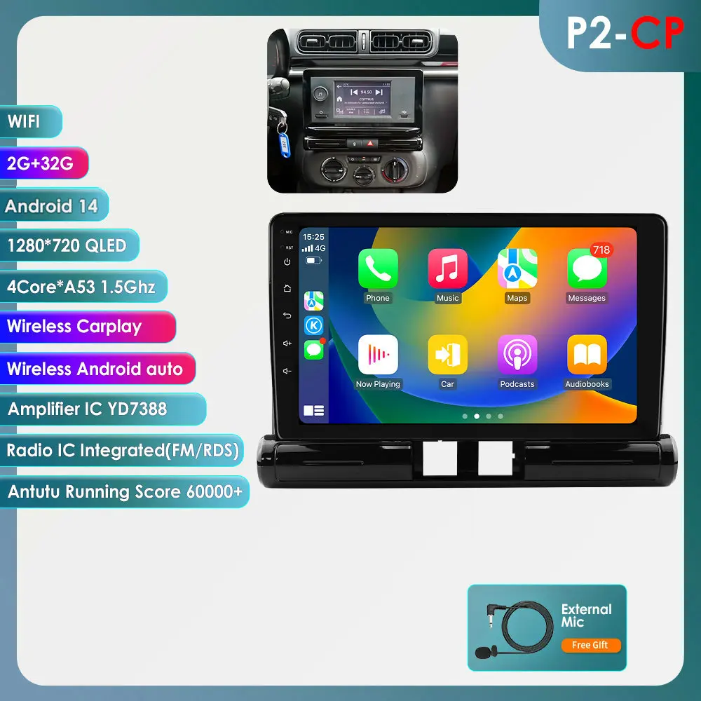 Hizpo 2 Din Autoradio voor C3 Aircross 2017-2023 C4 Audio Multimedia Speler CarPlay Android Auto GPS BT WIFI FM RDS Autoradio AI