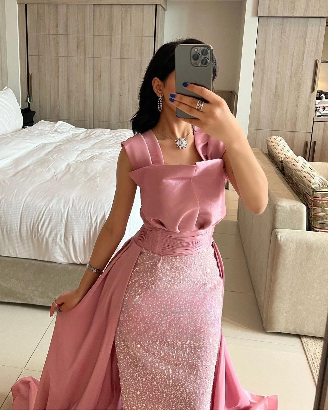 Pink Square Neckline Prom Dresses Floor Length Beadings Regular Sleeveless Straps Evening Dresses Saudi Arabia Women's Formal