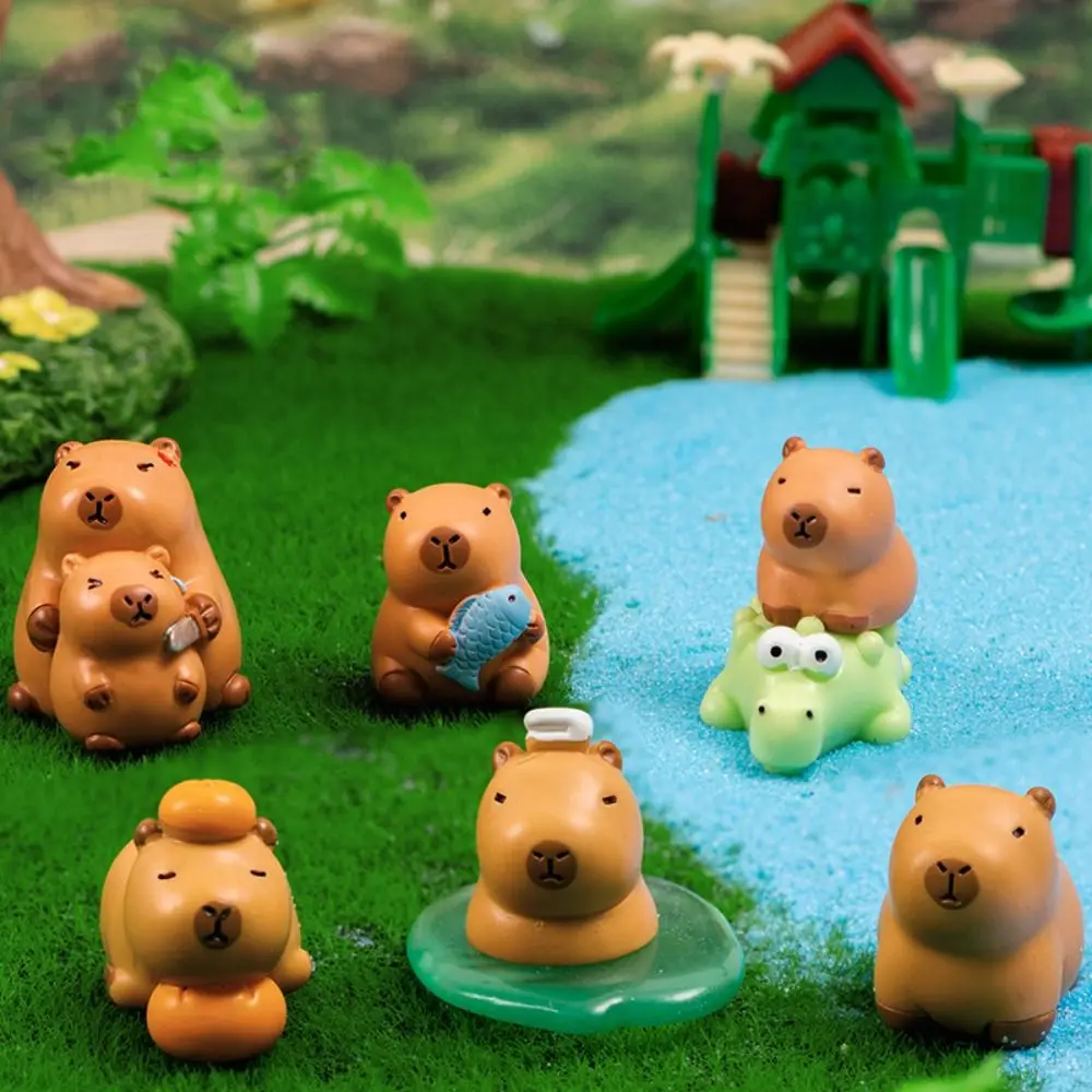 Resin Cartoon Capybara Statue DIY Accessories Miniature Capybara Figurines Car Ornament Micro Landscape Mini Animals Figurine