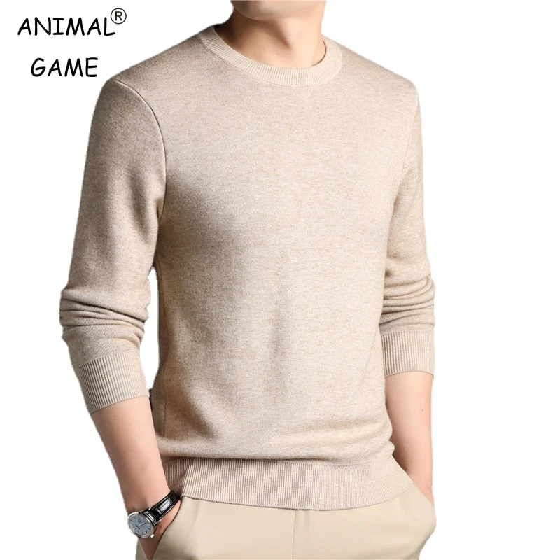 Men's Winter Solid Color Knitted Sweater Casual Comfortable Tops Vintage Sweatshirts Loose Basic Round Neck Autum Sweatwear