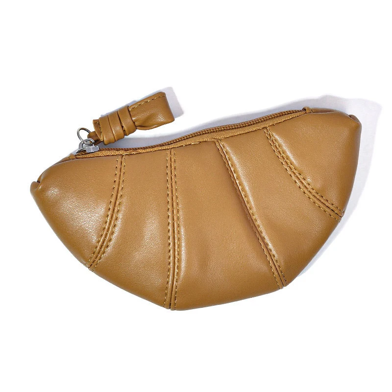 Women Mini Croissant Bag Small Coin Purse Solid Color Dumpling Bag PU Leather Small Storage Bag For Keys Cash