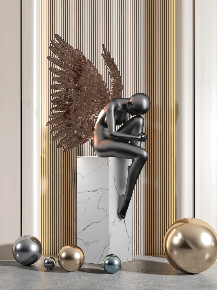 

Modern creative sculpture ornaments by Ju, landing angel figures, hotel lobby artwork, model room, living room ornaments