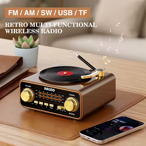Retro Vinyl Player Style Radio, Portable FM/AM/SW &amp; Wireless Streaming, Unique Vintage Decor for Home &amp; Gift Idea