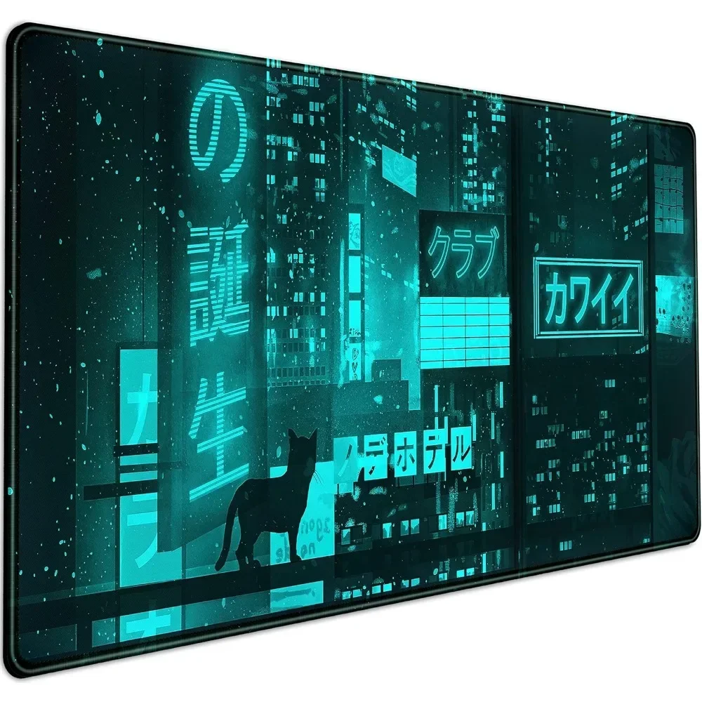 Türkisfarbenes japanisches Mauspad Neon Tokyo Schreibtischunterlage Gaming-Matte Pad auf dem Tisch Büro Gamer Zubehör Tastaturmatte XXL-Mauspad