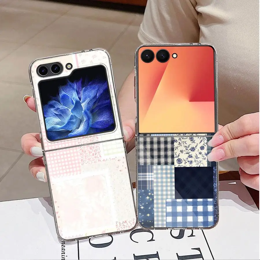 Case for Samsung Galaxy Z Flip 8 Z Flip 7 6 5 4 3 Flip4 Flip6 Flip3 Flip5 Flip7 FE Phone Cover Pink Plaid Vintage