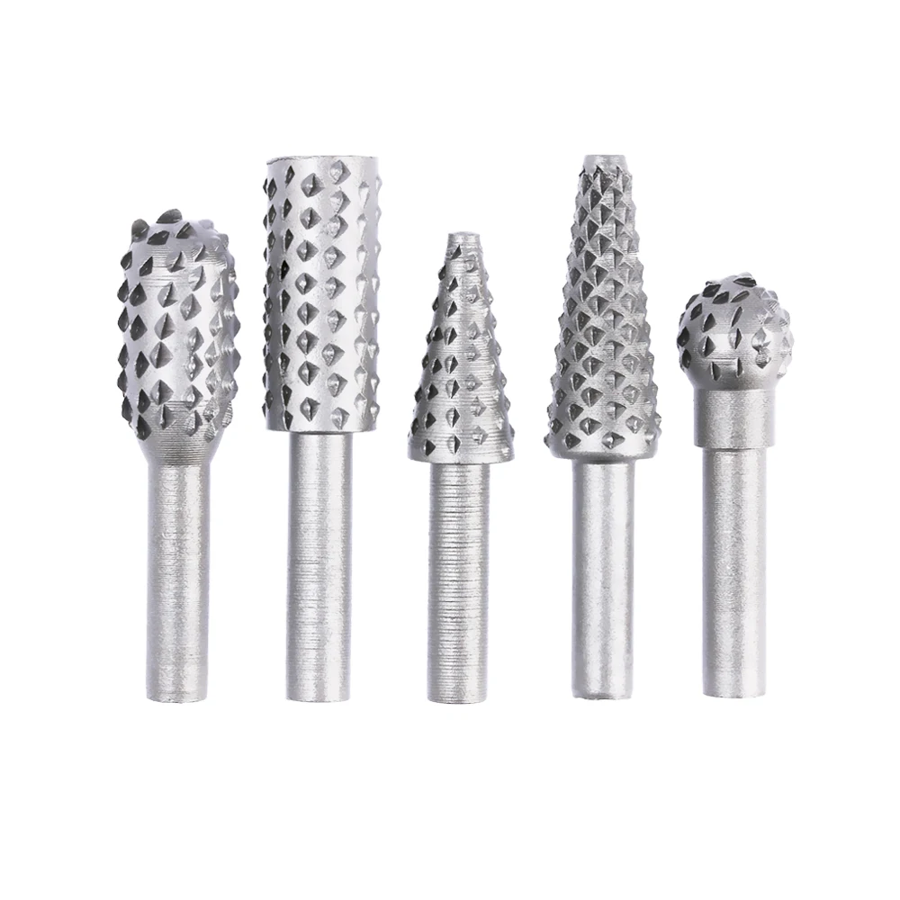 1/4\'\' 5pcs/Set Drill Bits Rasp Steel Rotary Burr Shank Wood Bits Grinding Power Woodworking Knife Wood CarvingHand Tool