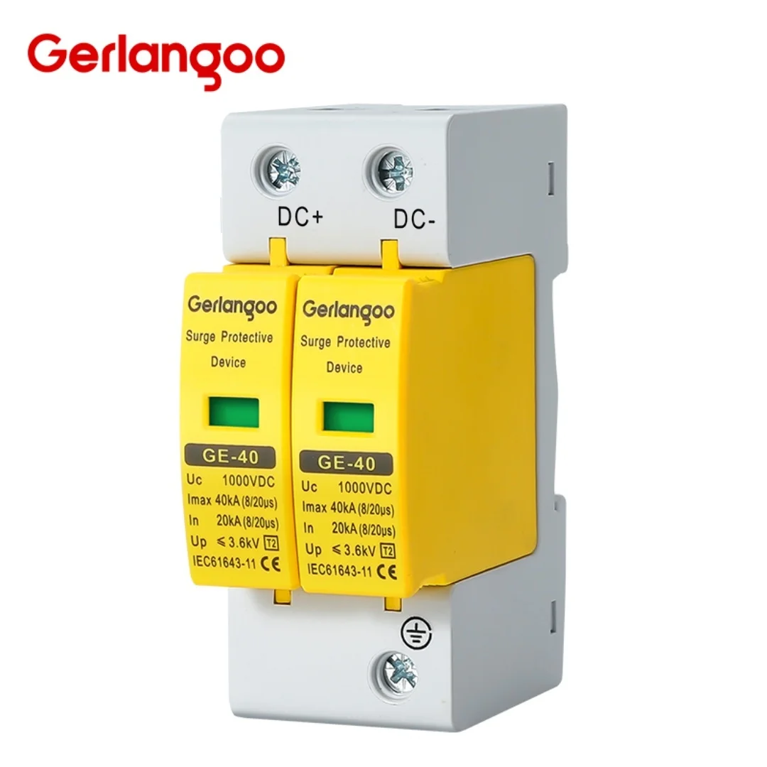 2P DC SPD Surge Protective Device 500V 600V 800V 1000V 20KA 40KA Voltage Protector Solar PV Photovoltaic Lightning Arrester