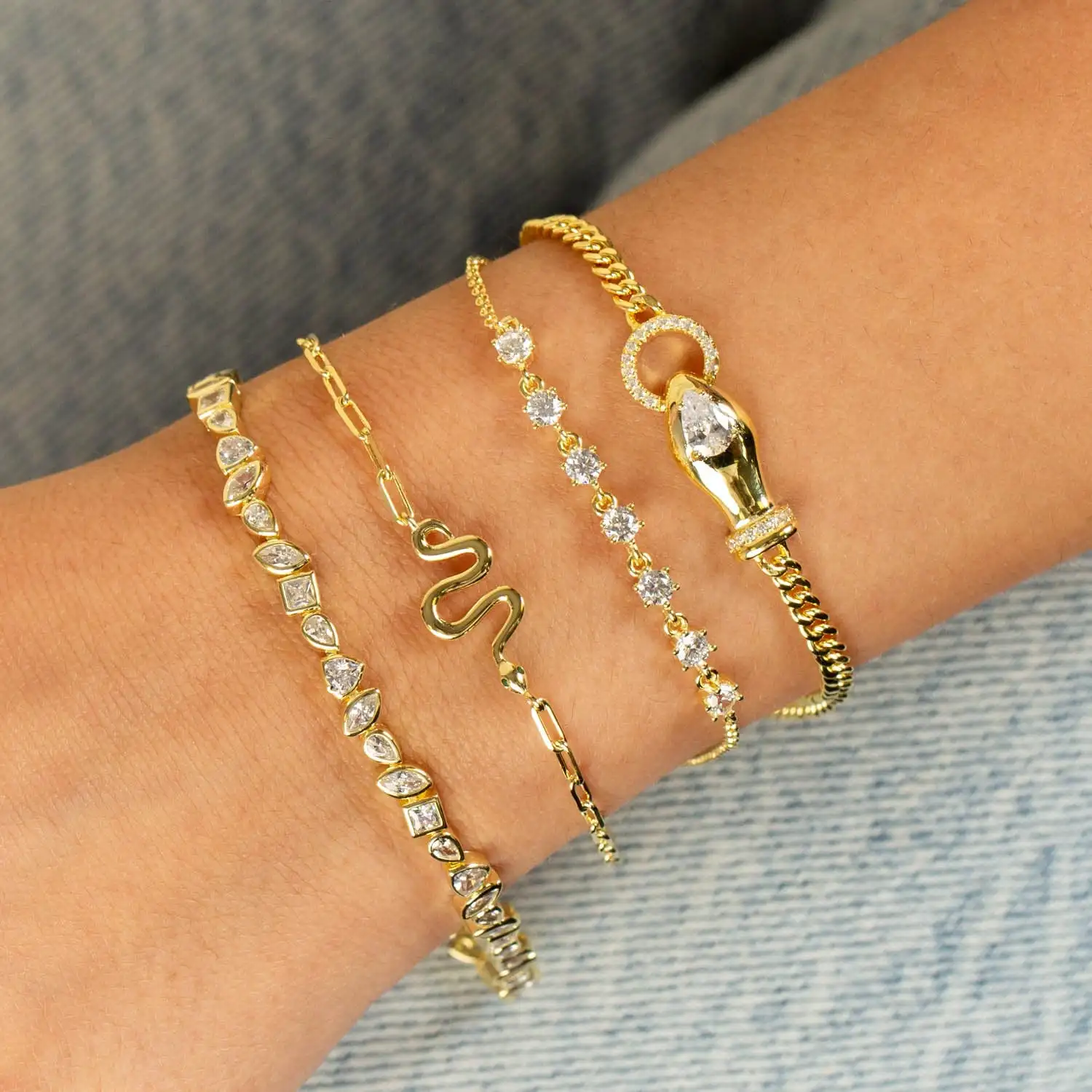 

Cute Lovely Snake Charm With 3MM Cuban Link Chain Simple Fashion Women Bracelet Necklace Set