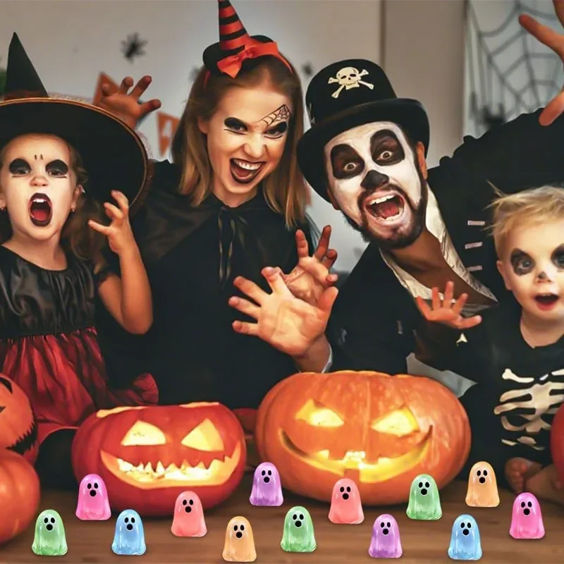 100/50pc Mini Luminous Ghost Ornaments 50pcs Cute Resin Halloween Decorations DIY Kids Toys Home Decor Party Halloween Gifts