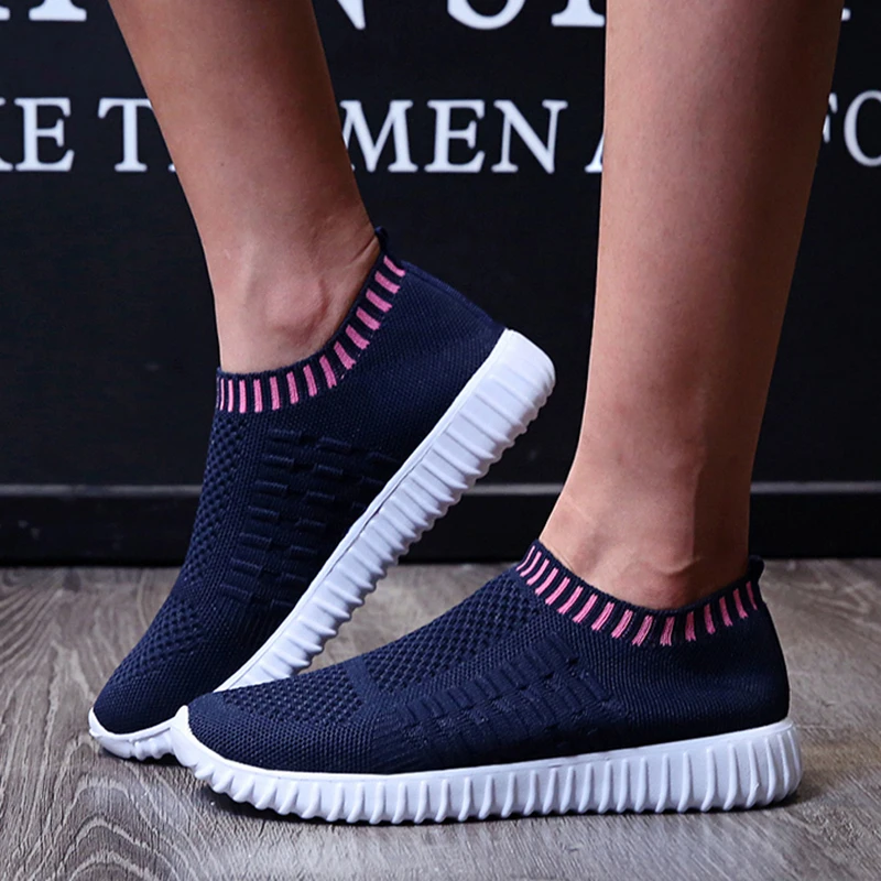 Rimocy Breathable Mesh Sneakers Women 2022 Summer Slip on Soft Bottom Running Shoes Woman Plus Size 43 Elastic Knit Casual Flats