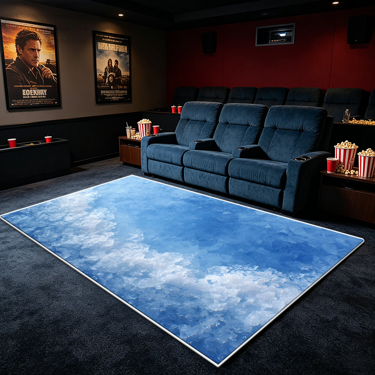 3D Modern Blue Scenery Cinema Area Rug Bedroom Decoration Aesthetic Soft Fluffy Floor Mats Washable Non-slip Living Room Carpet