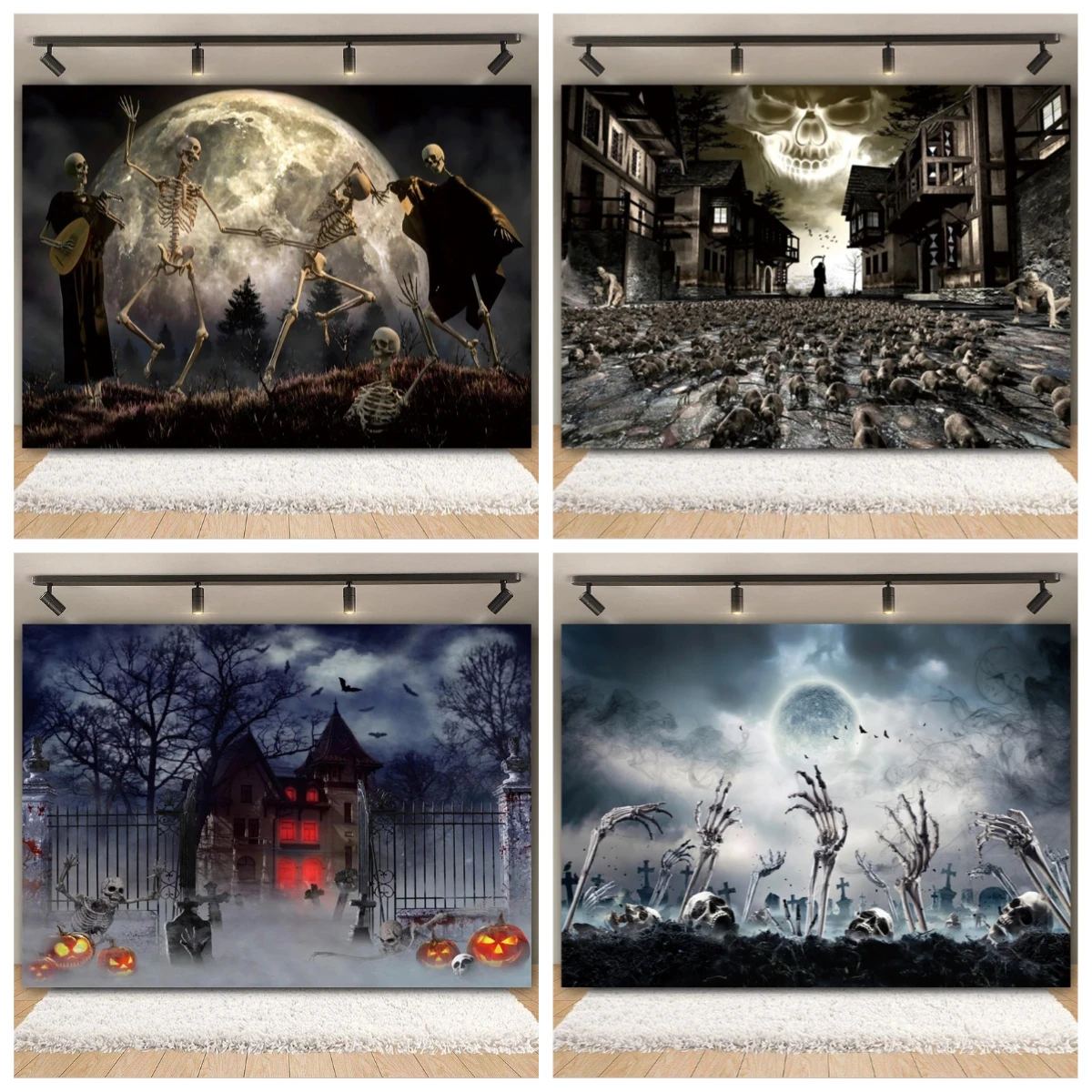 

Halloween Photography Background Horror Cemetery Castle Haunted House Skull Pumpkin Lights Moon Kids Party Decor Backdrops Props