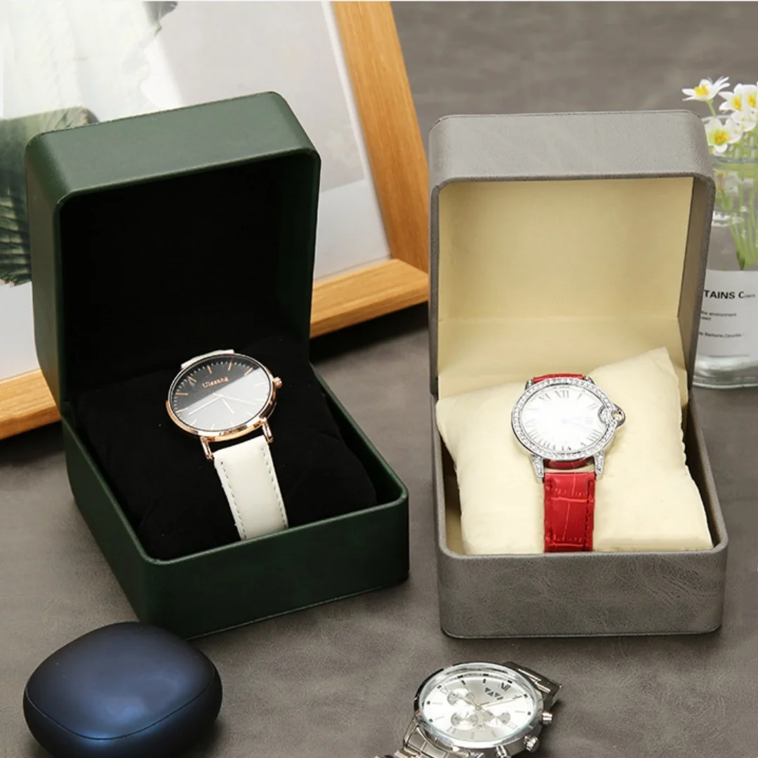 

Коробка для часов из искусственной кожи, чехол для хранения наручных часов с подушкой, держатель для дисплея часов, подарочный органайзер для ювелирных изделий, коробка для женщин и мужчин