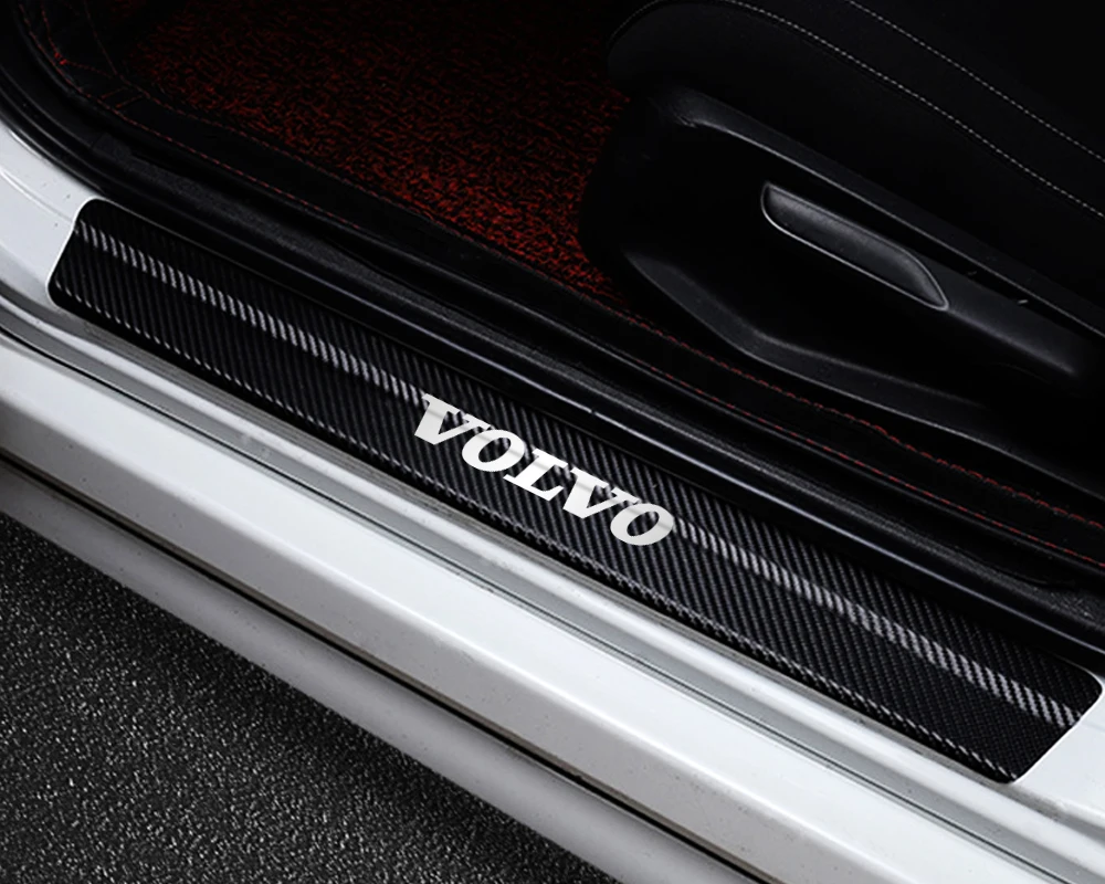 4pc Carbon Fiber Car Door Sill Protector Anti-scratch Protective Film For Volvo Rdesign XC60 XC90 V40 V50 V60 AWD T6 S40 S60 S80