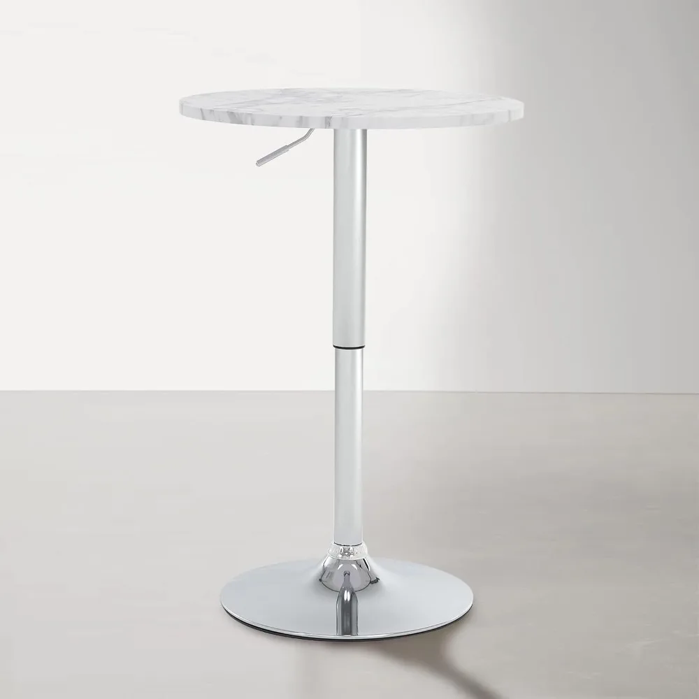23.6" Round Bar Table, Adjustable Height Bar Table, Modern Cocktail Bar Table with MDF Top and Metal Base, Bistro Pub Table i