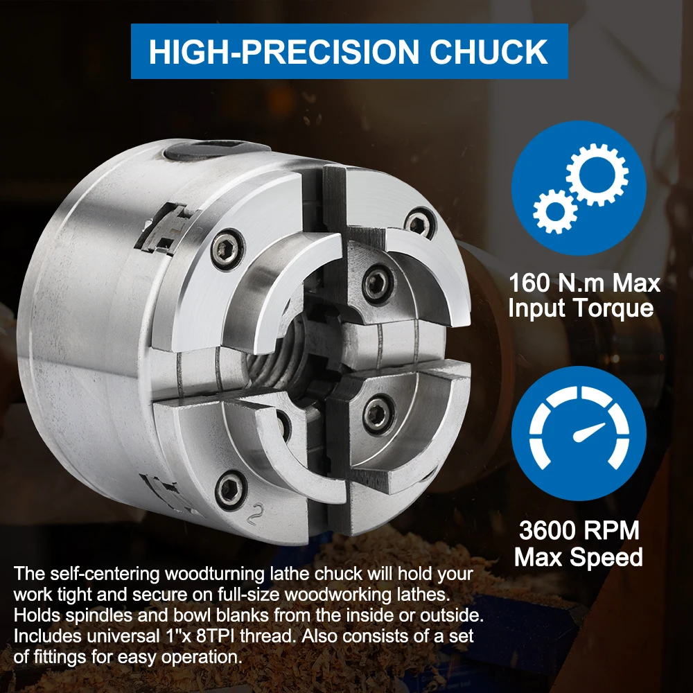 XCAN Wood Lathe Chuck 2.75 inch 1-8TPI Scroll Chuck 4-Jaws Self Centering Keyed Lathe Chuck Woodworking Tools