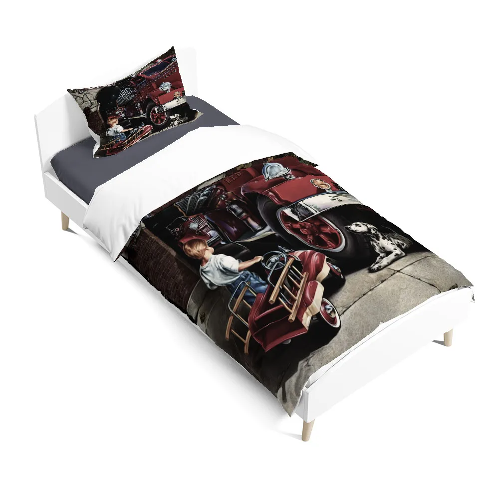 Vintage Fire Truck Patriotic Kids Duvet Cover Set King Queen Double Full Twin Single  Duvet Cover Pillow Case Bed Linen Set
