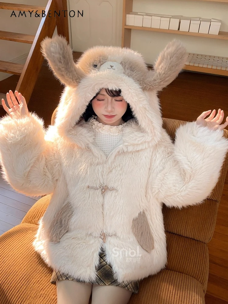 سترة شتوية من القطيفة مطرزة برسوم كارتونية لطيفة وجميلة على طراز الكلية سترات كاواي فضفاضة وسميكة ودافئة للنساء #1