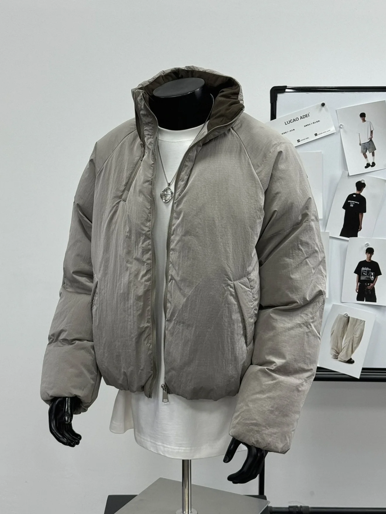 

Men's Winter Thiened Double Zipper Stand Collar Cotton Jaet Casual Versatile Bread Cotton Coat Youth ular Cleanfit