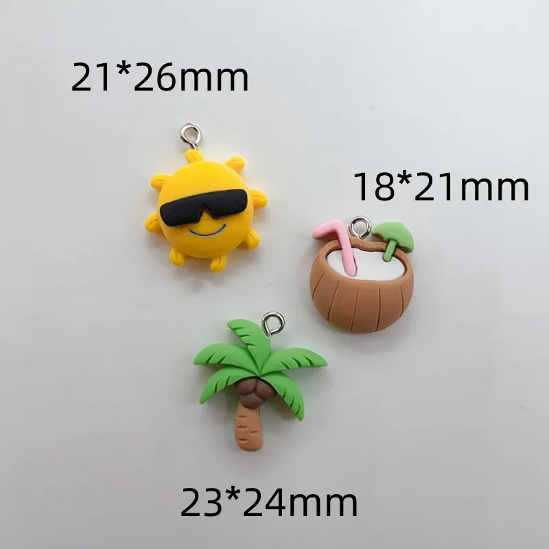 10pcs Kawaii Summer Beach Sunglasses Coconut Tree Juice Resin Earrings Charming Diy Jewelry Keychain Bracelet Pendant Making image 5