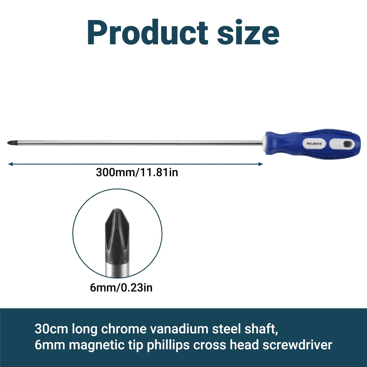 Destornillador de punta magnética con vástago de 12" de longitud y 6 mm